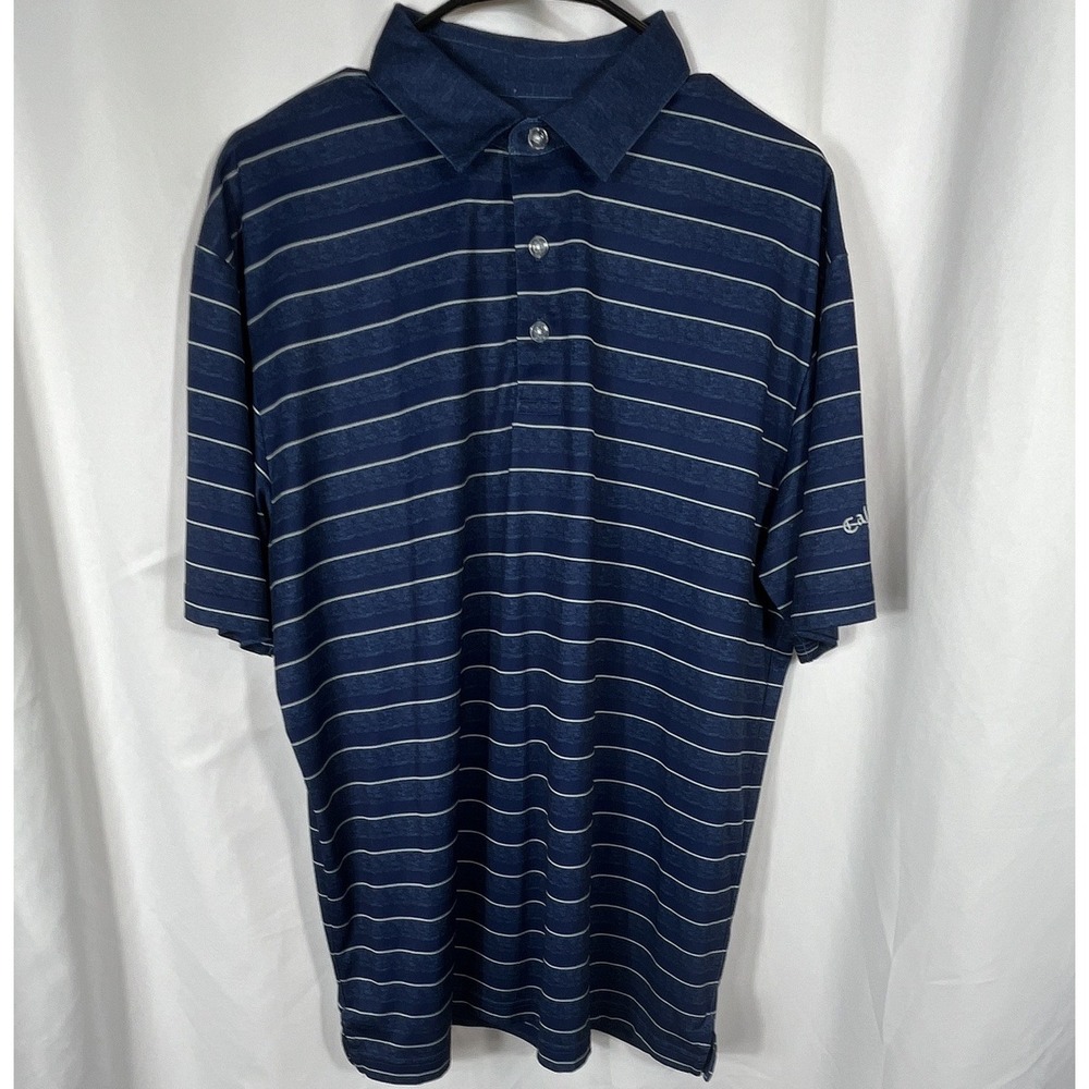 Callaway Opti-Dri Blue & White Striped Men's Golf Polo Shirt Size Large
